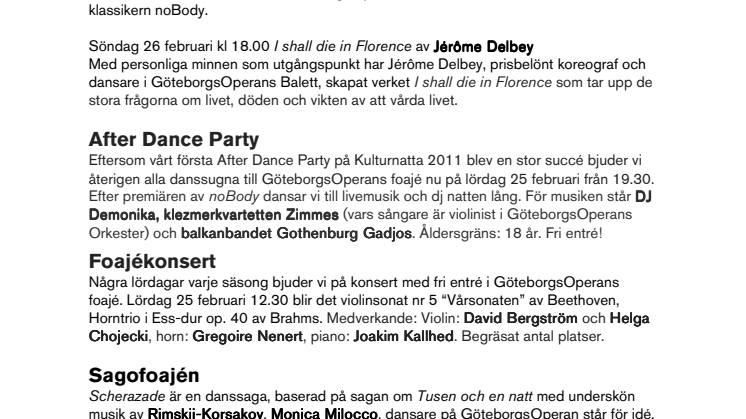 Fullspäckat program på GöteborgsOperan i helgen 