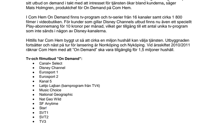Com Hem först med att lansera Kanal 5 ”On Demand”