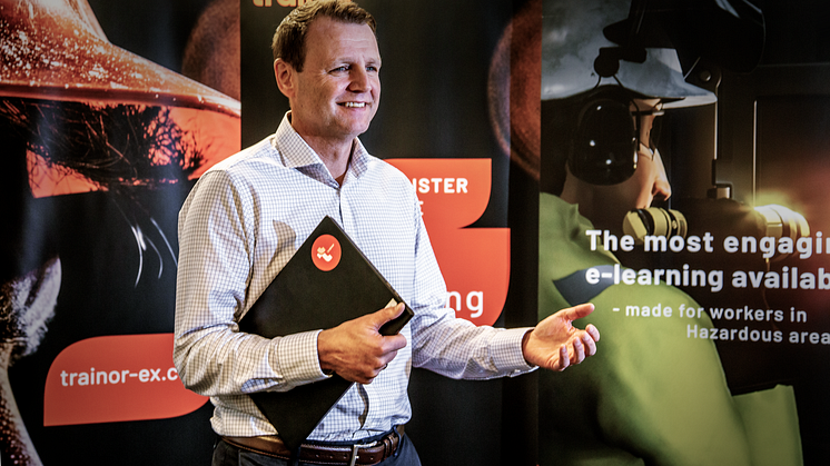 Morten Aasen, CCO at Trainor, presented Trainor's modern digital learning experience for an international audience at HazardEx Conference 2021. Photo: Trainor