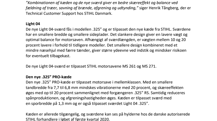 Nye lettere sværd og kæde fra STIHL