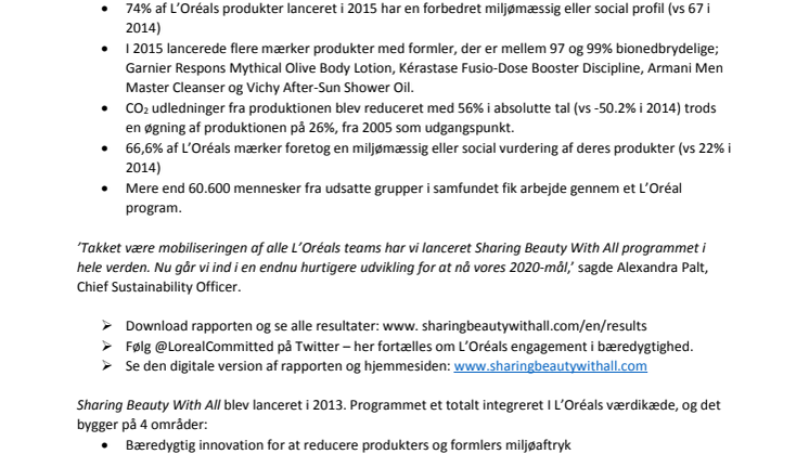L'Oréals program for bæredygtighed tager fart