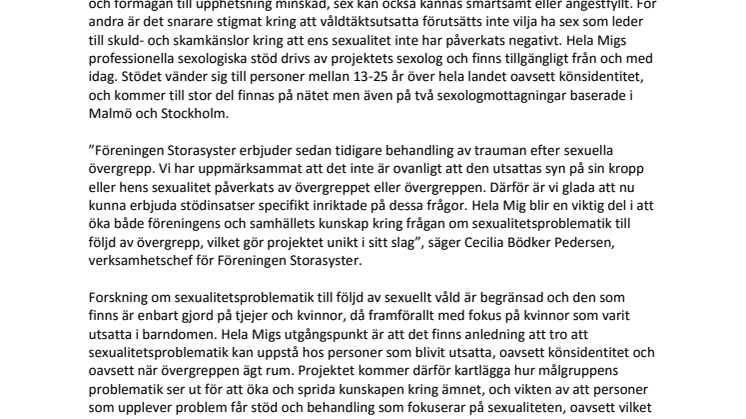 Föreningen Storasyster lanserar nationellt sexologiskt stöd för unga 