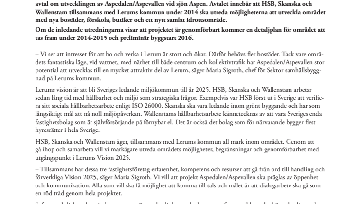Beslut om Aspedalen/Aspevallen i Lerum taget av kommunstyrelsen