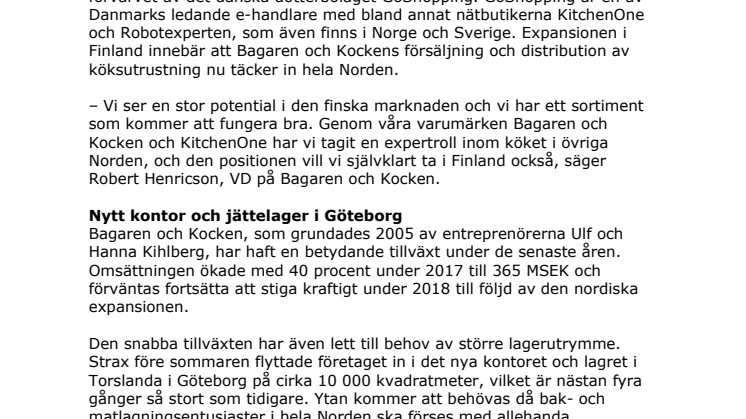 Bagaren och Kocken expanderar med  e-handel i Finland