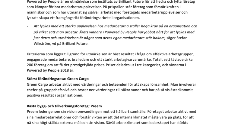 Preem, Green Cargo och Academic Work prisas för bäst medarbetarupplevelse