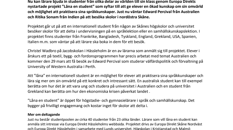 Internationella studenter besöker skolor i nordöstra Skåne