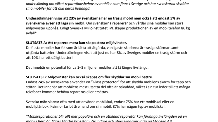 Nära var fjärde svensk mobiltelefon behöver repareras eller fixas. 
