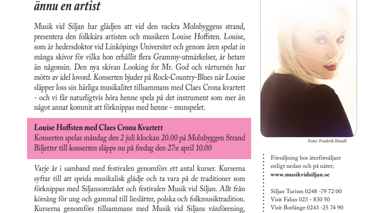 Louise Hoffsten till Musik vid Siljan