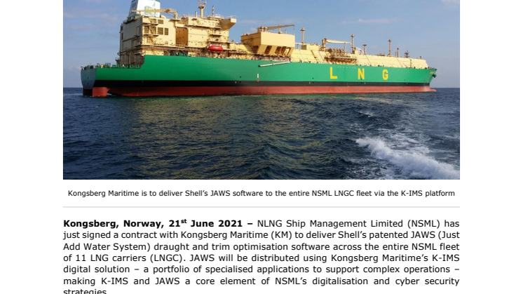 NSML becomes first customer for JAWS application on KONGSBERG’s K-IMS platform
