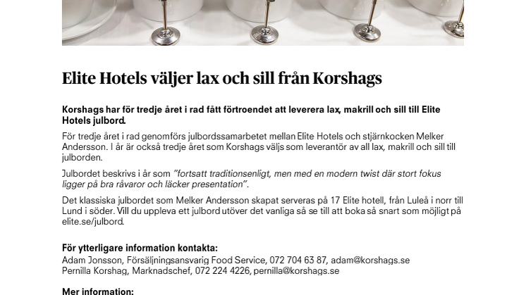 Elite Hotels väljer lax och sill från Korshags