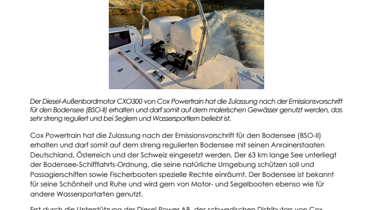 CXO300 nach BSO-II zum Betrieb auf dem Bodensee zertifiziert