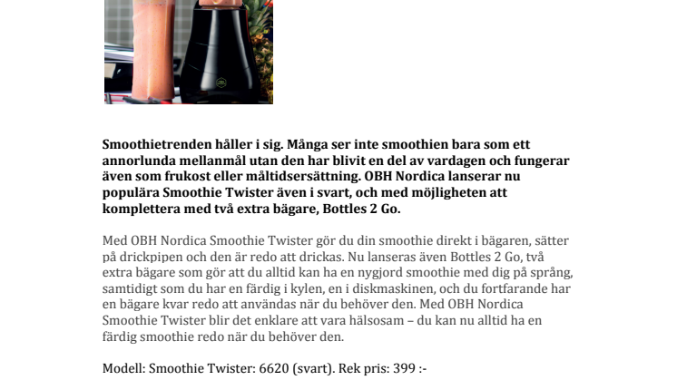OBH Nordica Smoothie Twister – finns nu i svart och med kompletterande bägare