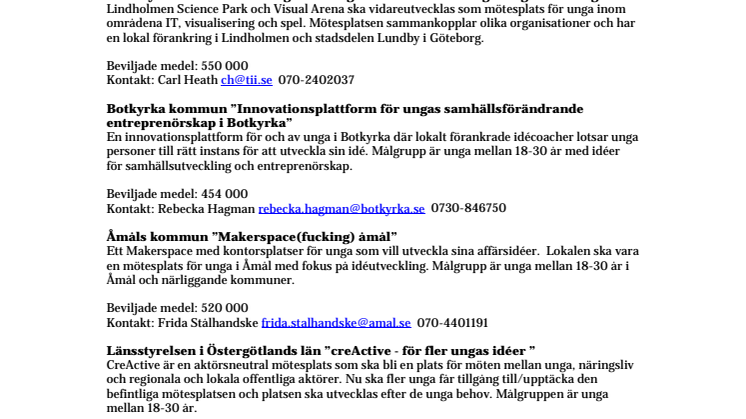 Bilaga om projekten