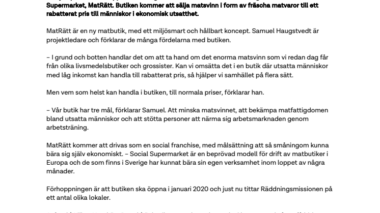 Räddningsmissionen vill starta Göteborgs första Social Supermarket