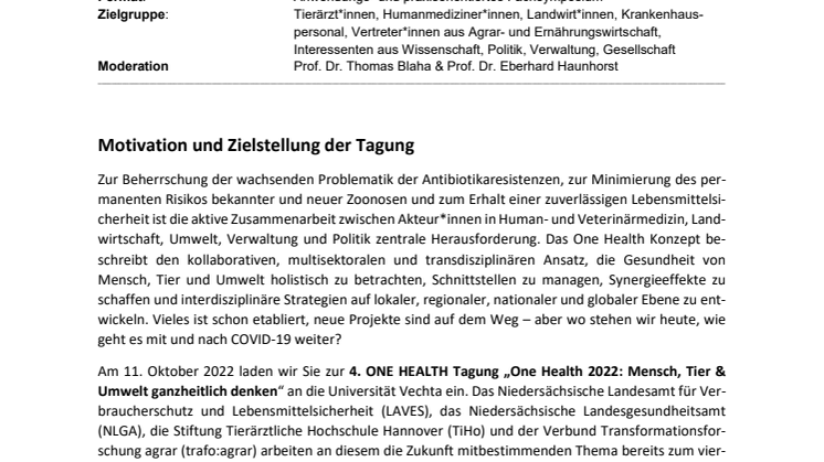 Programmentwurf "One Health 2022"