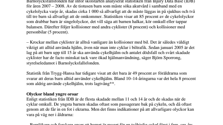 10 000 skadade barn om året efter cykelolyckor – singelolyckor vanligast 