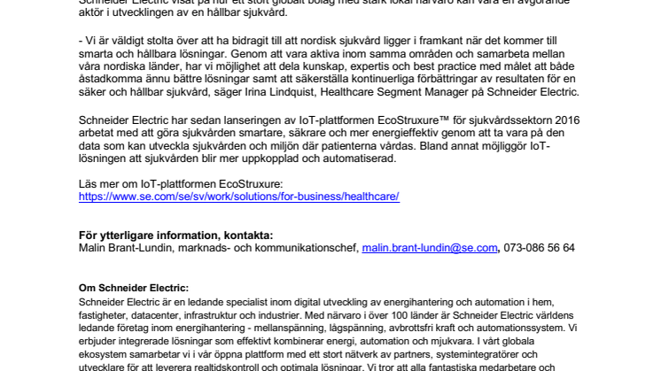 Schneider Electric tilldelas nordiskt pris för hållbar sjukvård 2019