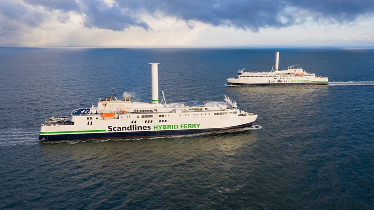 Scandlines hybrid ferries Berlin and Copenhagen with rotor sail
