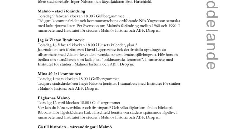 Vårens Malmöprogram på Stadsbiblioteket