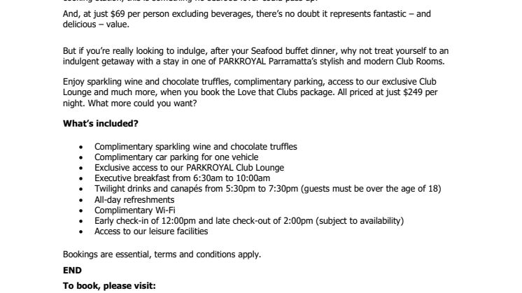 ​Sensational Seafood Saturdays at PARKROYAL Parramatta 