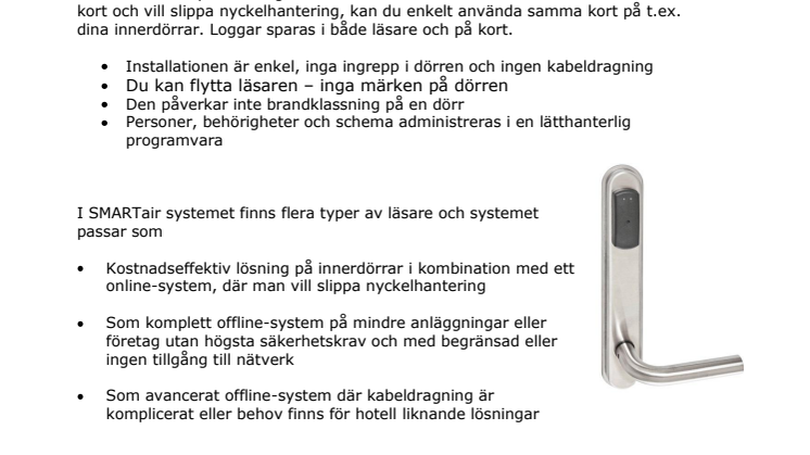 ASSA SMARTair dörrläsare SKAND – inga borrhål, inga kablar
