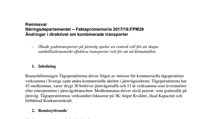 Remissvar på Kombidirektivet