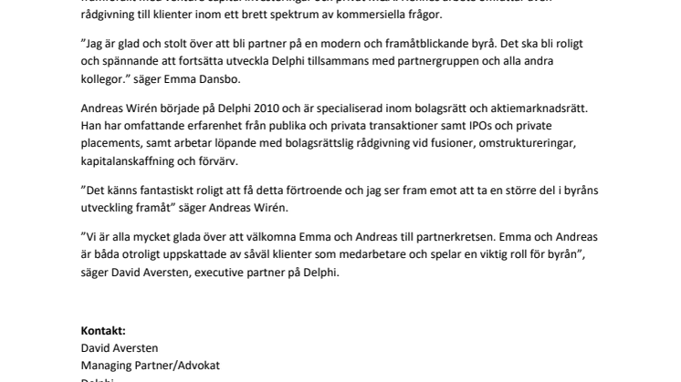 Två nya partners på Delphi från och med årsskiftet!