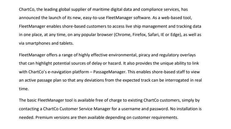 ChartCo Launches New FleetManager Portal
