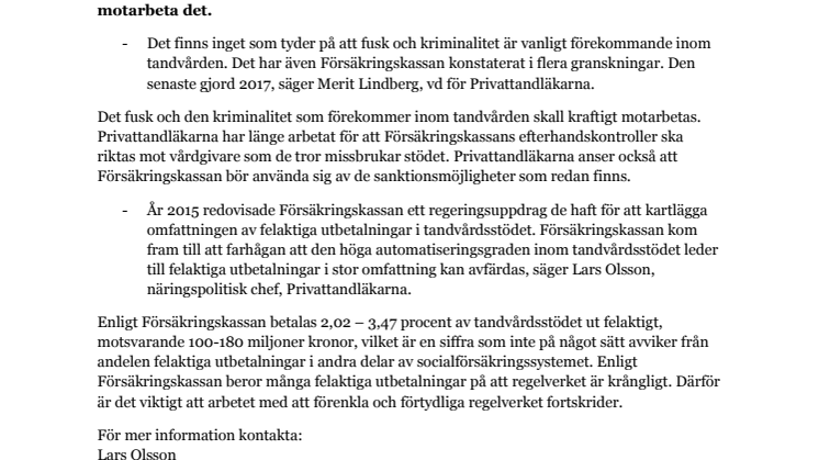 Felaktiga utbetalningar inom tandvårdsstödet ovanligt