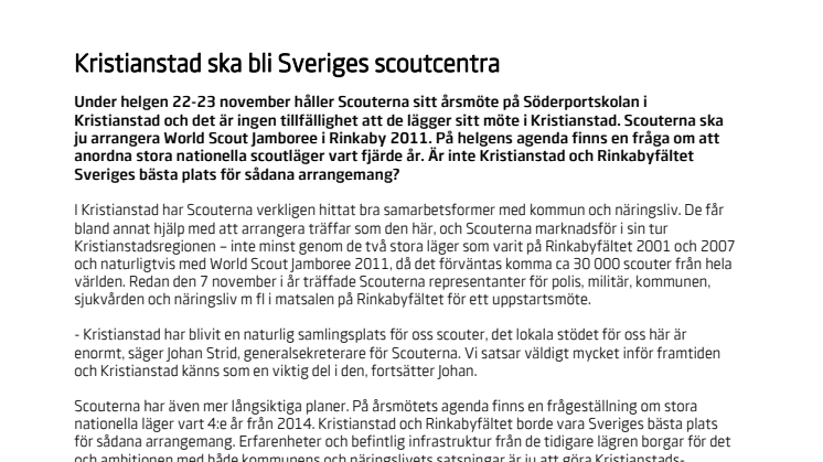 Kristianstad ska bli Sveriges scoutcentra 
