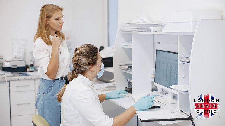 Nurse processing a lateral flow/rapid antigen test for client travelling to China 