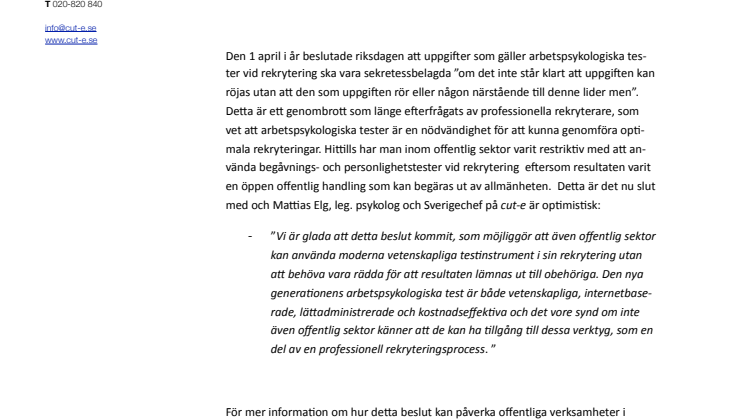 Genombrott för arbetspsykologisk testning inom offentlig sektor!
