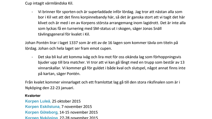 Korpen Kil arrangerar kval i Sweden Floorball Cup