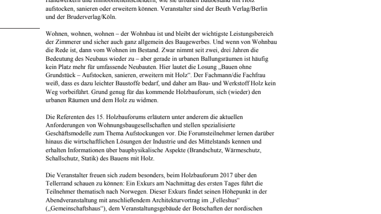 Holzbauforum 2017: Bauen ohne Grundstück – Aufstocken, sanieren und erweitern mit Holz