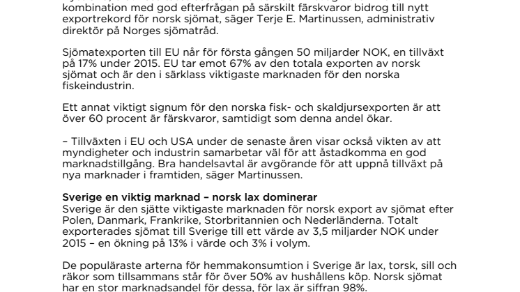 Export av norsk sjömat mer än fördubblad på 10 år