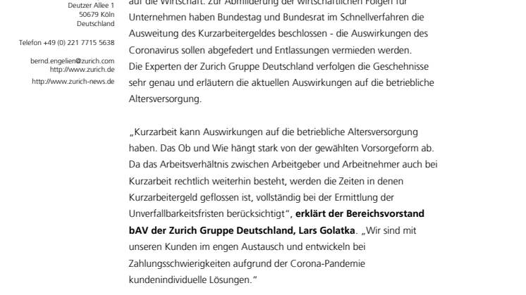 Corona-Pandemie: Kurzarbeit betrifft auch die betriebliche Altersversorgung 