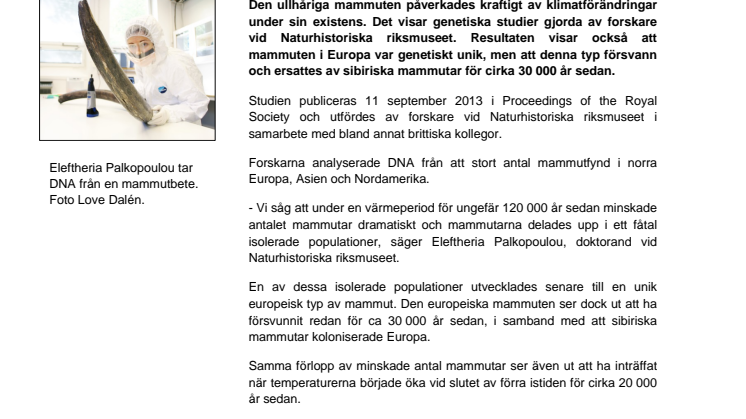 Skiftande klimat formade mammutarnas öde
