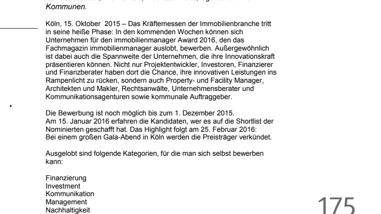 immobilienmanager Award 2016: Innovatives im Rampenlicht