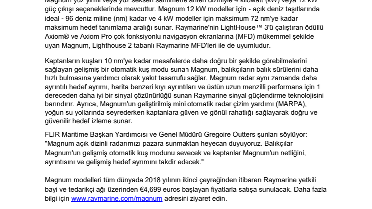 Raymarine: FLIR Raymarine Magnum Yüksek Performanslı Deniz Radarını Sunar 
