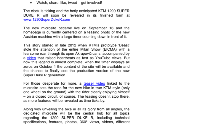 VIRTUAL INSANITY – KTM 1290 SUPER DUKE R TO BE UNVEILED ON MICROSITE 