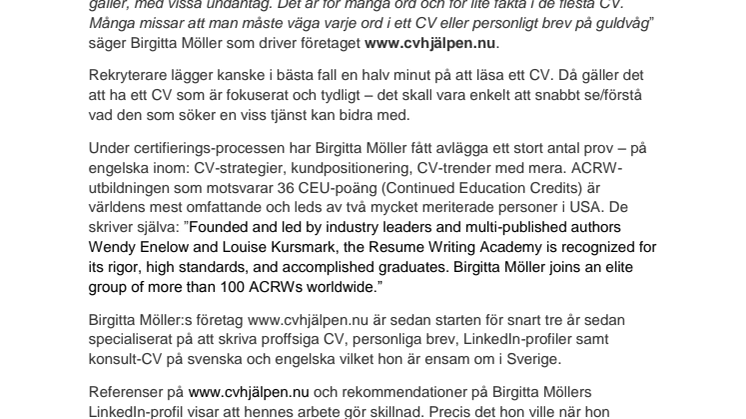 En av Europas bäst certifierade CV-skribenter finns i Bjärred