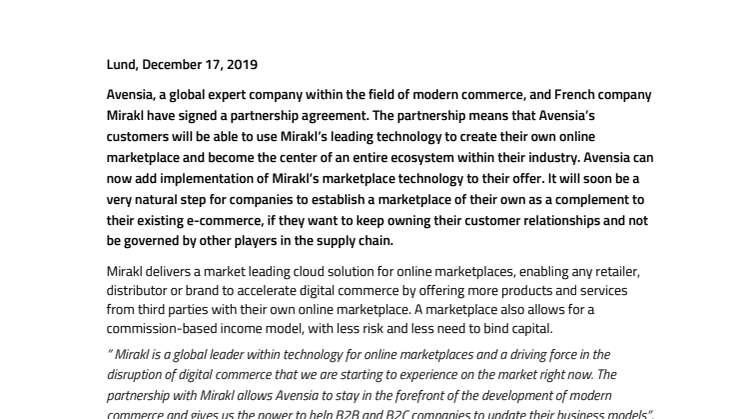 Disrupt yourself: Digitala marknadsplatser är avgörande för marknadsledare. Avensia inleder partnerskap med Mirakl