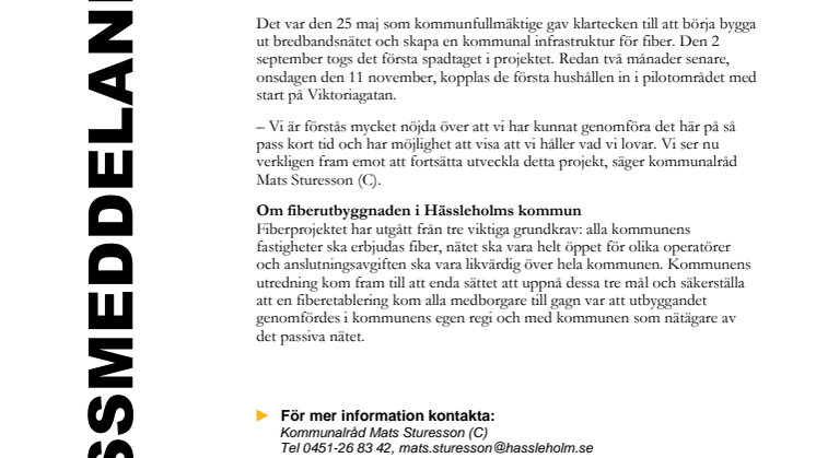 Första hushållen uppkopplade i Hässleholms fiberprojekt 