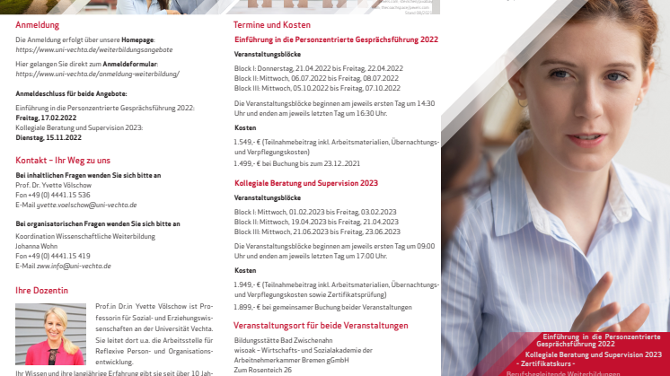 Wissenschaftliche Weiterbildung: „Einführung in die Personzentrierte Gesprächsführung“ 2022 sowie Zertifikatskurs „Kollegiale Beratung und Supervision“ 2023_Flyer.pdf