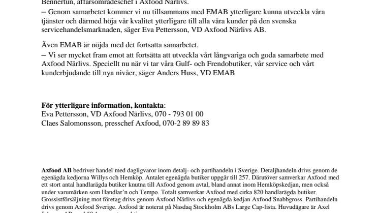 Axfood och EMAB förlänger befintligt samarbete