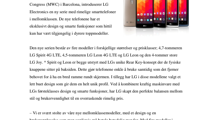 LG SPIRIT, LEON OG JOY – NYE SMARTE MOBILER MED FØRSTEKLASSES DESIGN TIL EN ATTRAKTIV PRIS