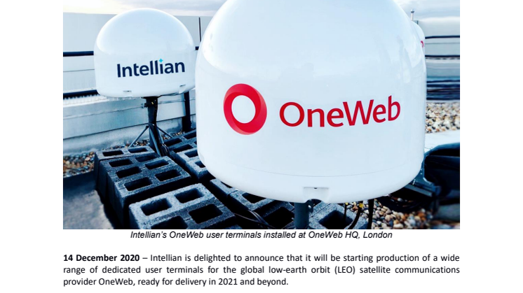 Intellian poised to deliver OneWeb user terminals for 2021