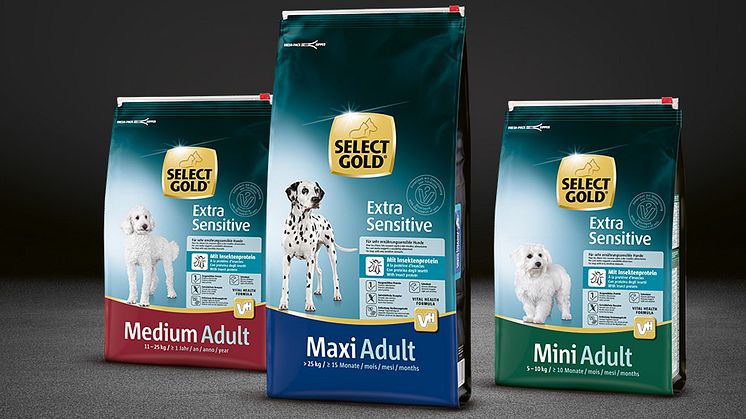 SELECT GOLD Extra Sensitive: Die neue Premium-Trockennahrung eignet sich ideal als Schonkost für sehr ernährungssensible Hunde mit empfindlichen Verdauungssystem.