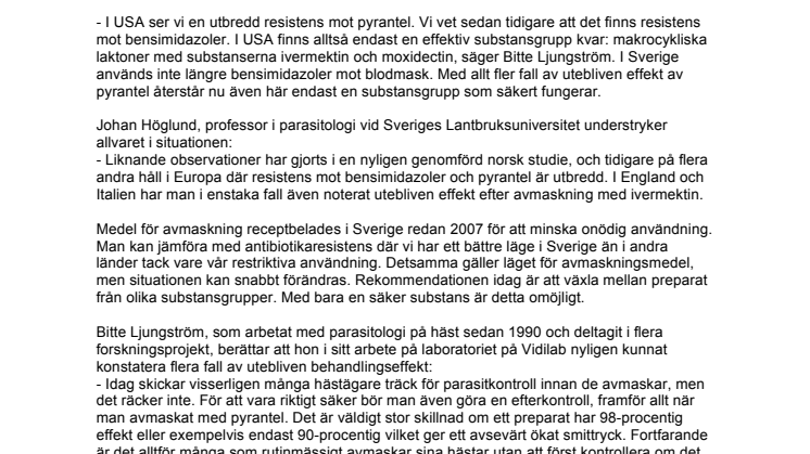 Resistens hos hästparasiter ett ökande problem