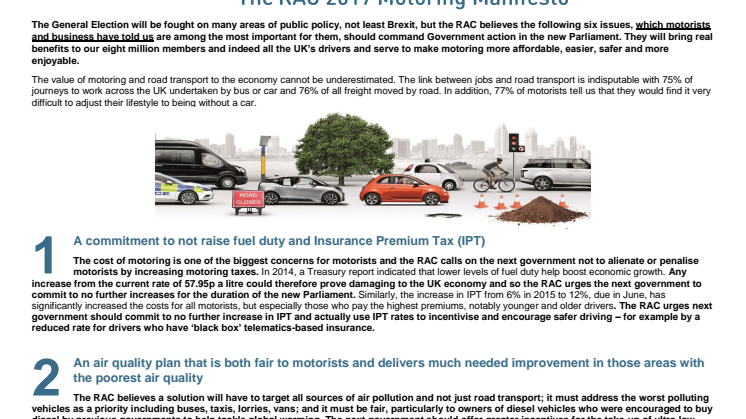 The RAC 2017 Motoring Manifesto - summary